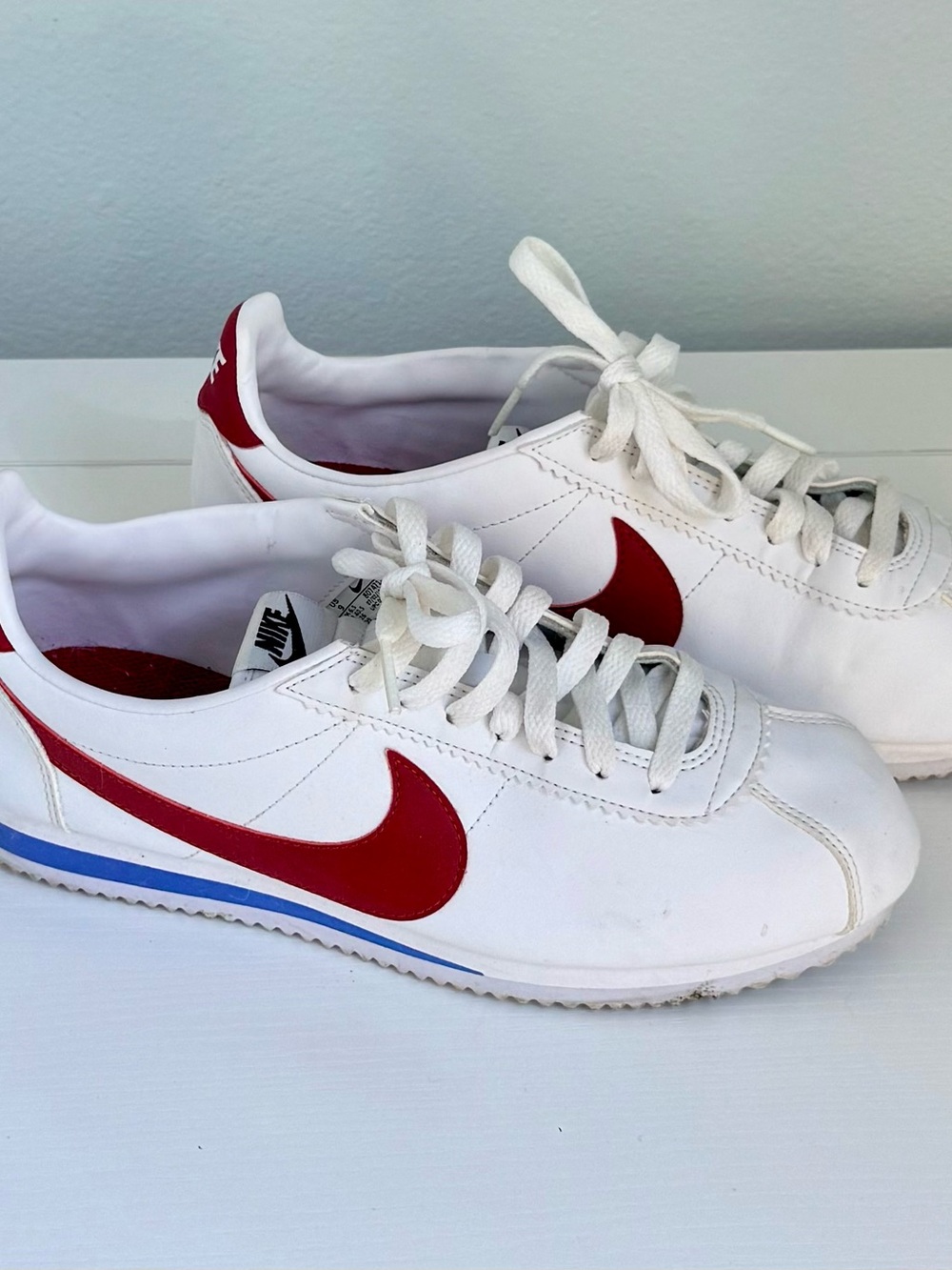 Nike Classic Cortez Leather White Red Blue Sneakers - Women’s US 9